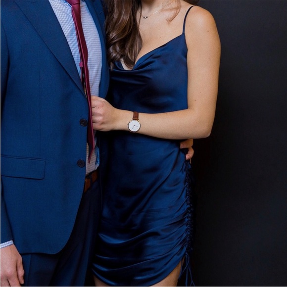 Navy Blue Aritzia Wilfred Only Ruched Slip Dress - Picture 4 of 6